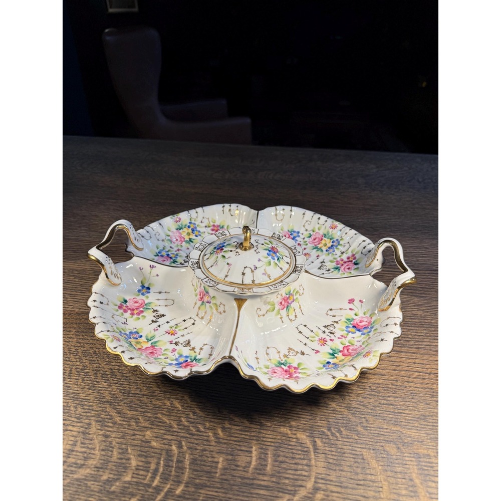 Antique Dresden Porcelain‎ Relish Dish: Hand-Painted Roses, Gilded Handles - Picture 11 of 11